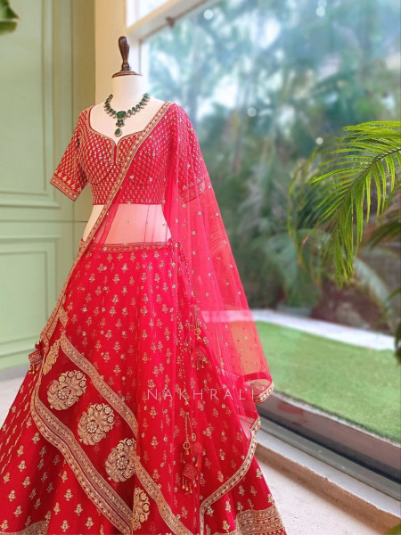 Sindhura Red Raw Silk Bridal Lehenga