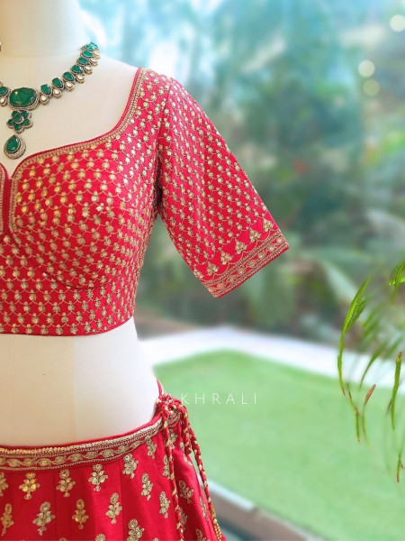Sindhura Red Raw Silk Bridal Lehenga