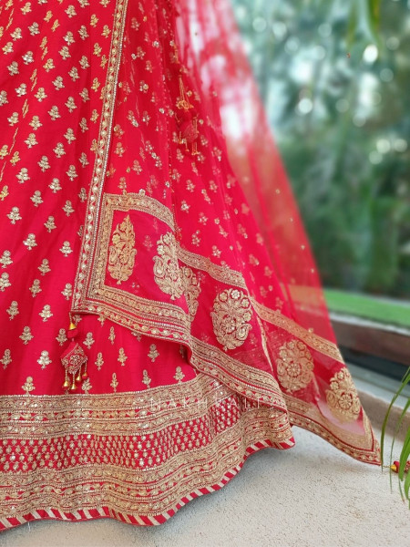 Sindhura Red Raw Silk Bridal Lehenga