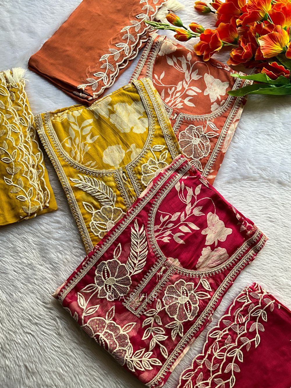 cotton work dress materials Linen Cotton Floral Print Dress Material with Handwork RKG SHOPPING
