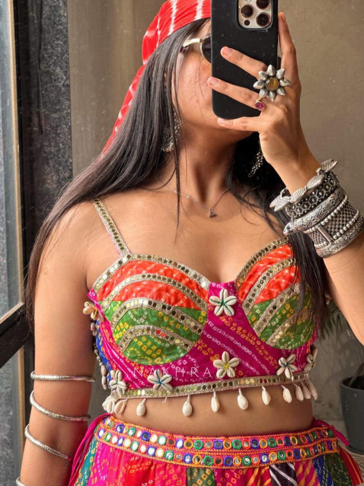 Image of Chakori Multicolor Mirror Work Blouse with Back Strings