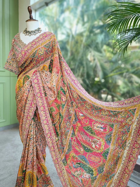 Nazneen Multicolor Printed Saree with Sequin Work