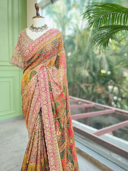 Nazneen Multicolor Printed Saree with Sequin Work
