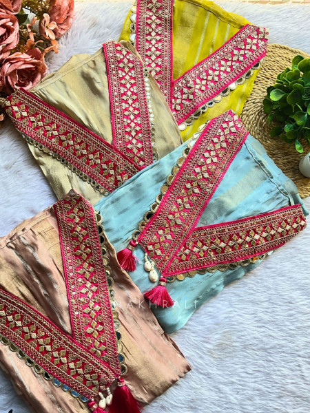 Rivana Yellow Embroidered V-Neck Dress Material Set