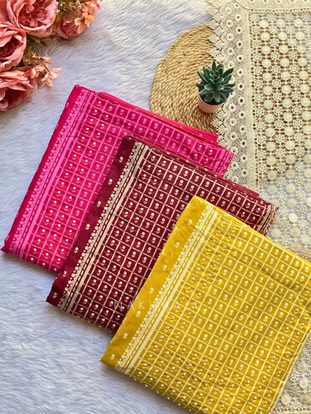 Grid Bloom Maroon Embroidered Dress Material Set