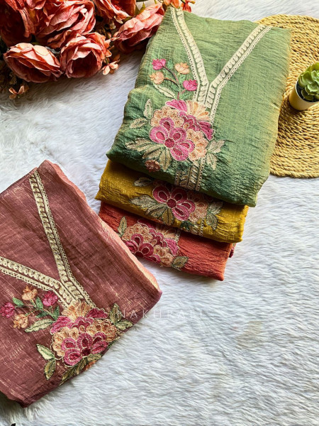 Florévia Yellow Embroidered Dress Material Set