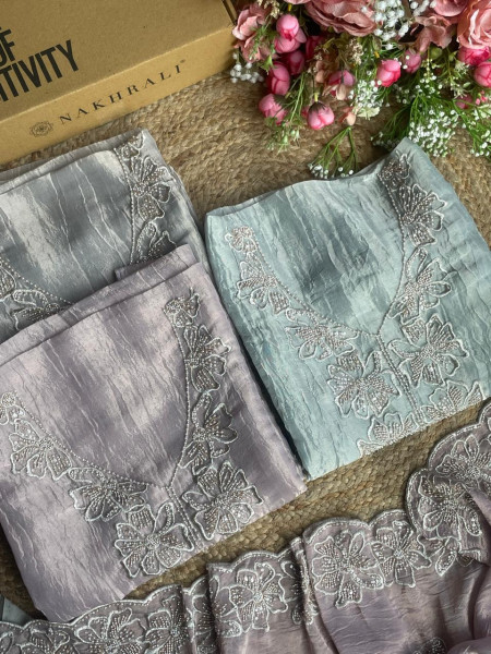 Silver Bloom Sky Blue Embroidered Dress Material Set
