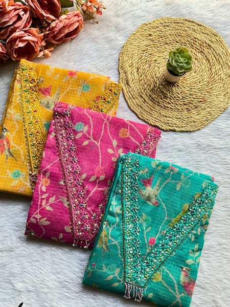 Anvika Blue Embroidered Neckline Dress Material Set