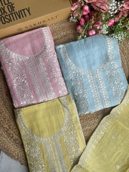 Yellow Vine Embroidered Dress Material Set