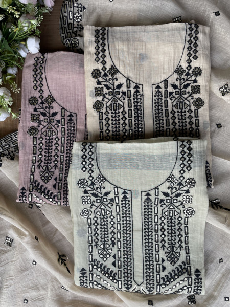 Noir Garden Pista Green Embroidered Dress Material Set