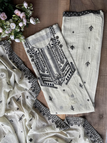 Noir Garden Pista Green Embroidered Dress Material Set