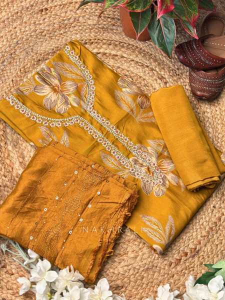 Moonlit Yellow Printed Suit Set with Sequin Dupatta