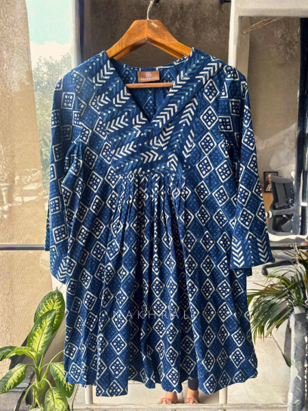 Taamara Blue Cotton Block Print Top