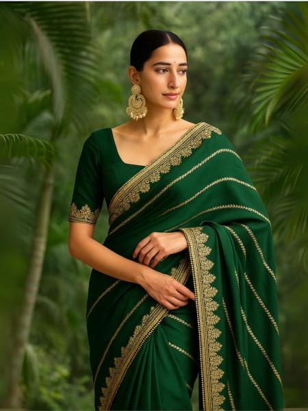 Damini Green Chanderi Silk Saree with Brocade Work