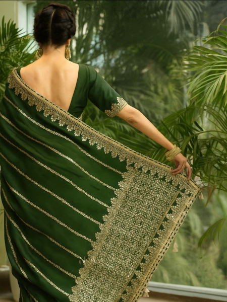 Damini Green Chanderi Silk Saree with Brocade Work