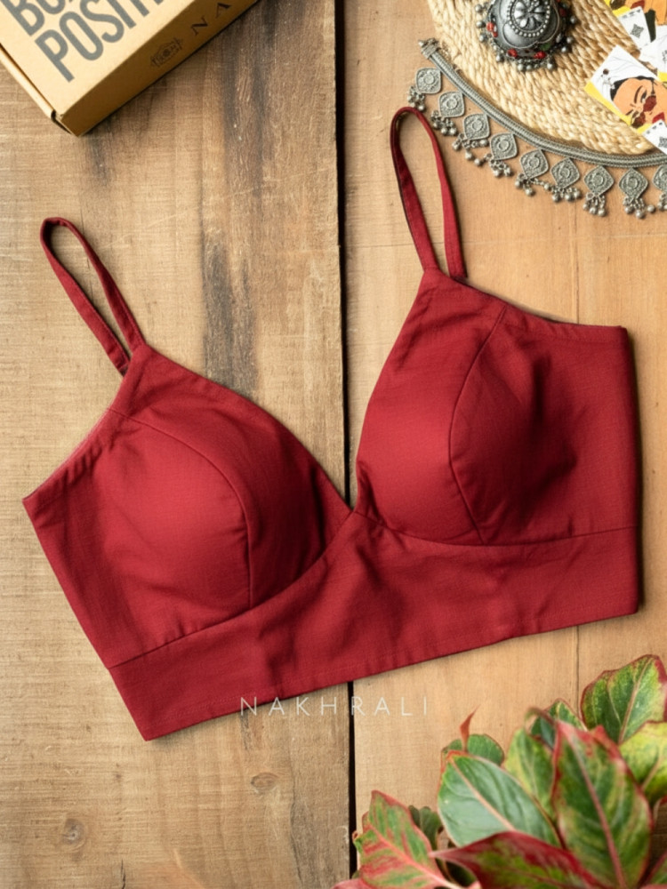 Image of Veronica – Maroon Cotton Contour Strap Blouse