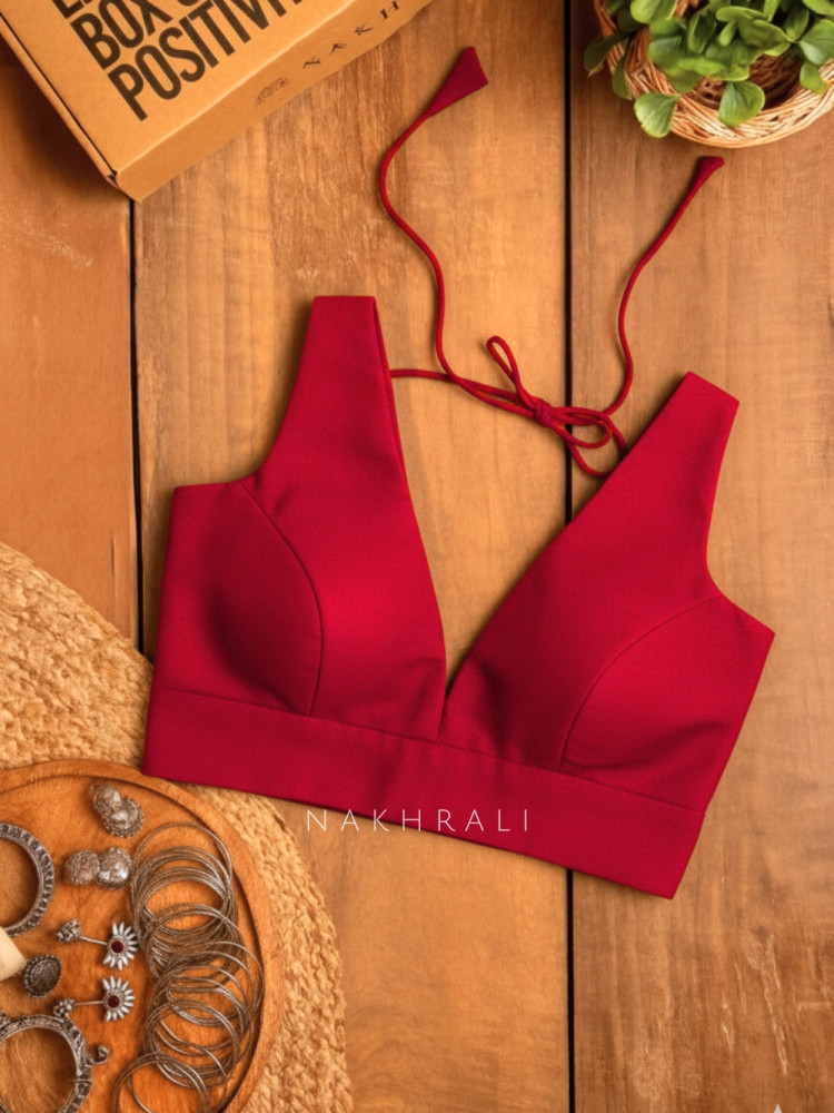 Image of Parineeta – Red Cotton Tie-Back Blouse