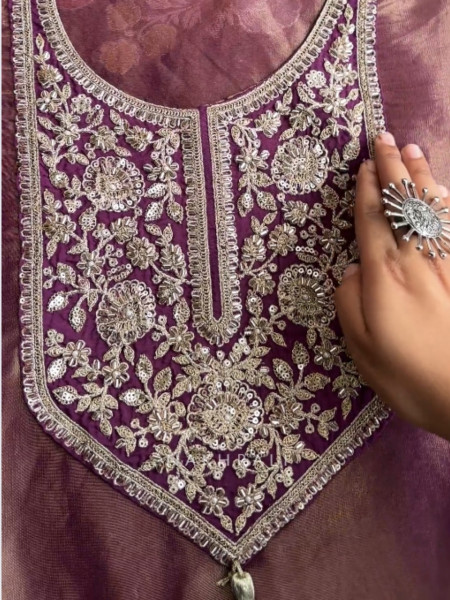 Raah Purple Dress Material with Sequin Work