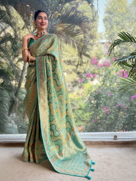 Chaarvi Sea Green Banarasi Silk Saree