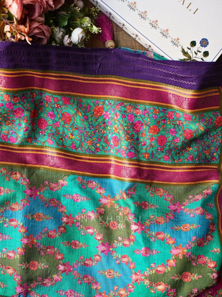 Sarovar Blue Woven Motif Saree with Traditional Border