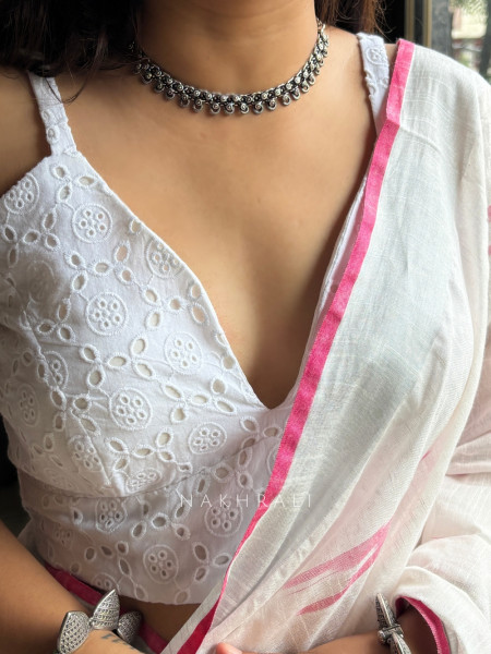 Noorie Chikankari White Sleeveless Blouse