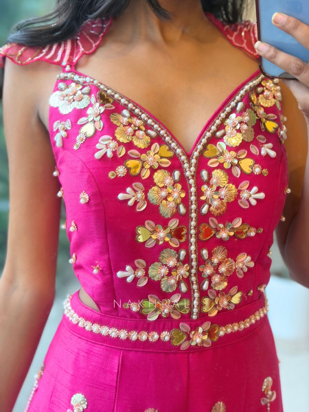 Viana Tassel Magenta Raw Silk Blend Indo-Western Jumpsuit