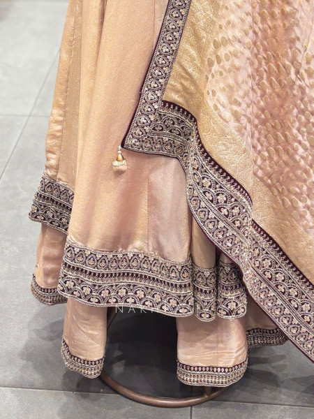 Regalia Beige Anarkali Gharara Set with Sequin & Zari Work
