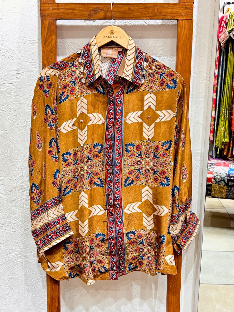 Image of Tattva Brown Art Modal Printed Shirt
