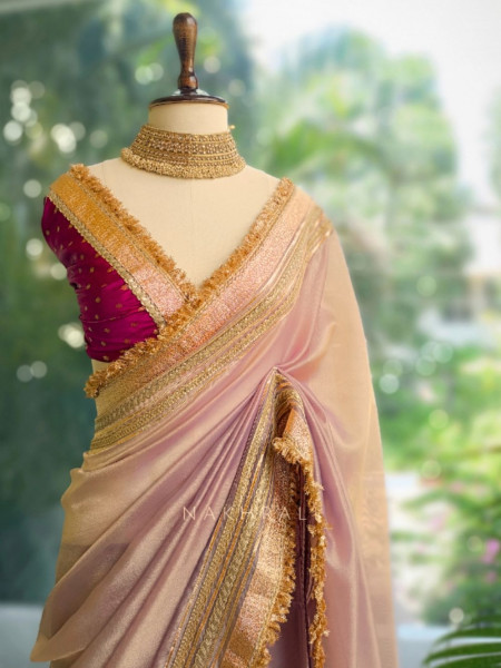 Nazakat 2.0 Peach Tissue Silk Sarees