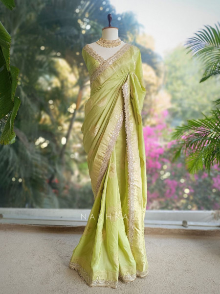 Light Green Heritage Zari Border Woven Saree