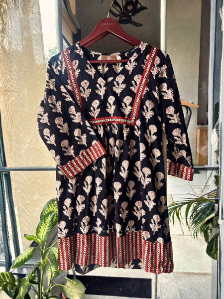 Daftar Days Black Cotton Block Printed Kurta