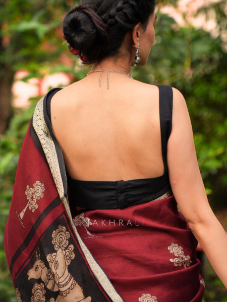 Mastani Black Cotton Blouse with Square Neck on Both Sides