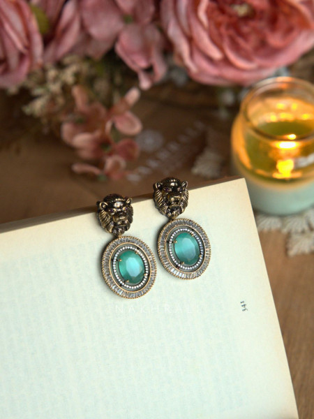 Regalia Sea Green Oval Stone Stud Earrings