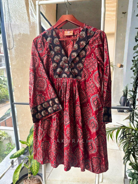 Taamara Red Cotton Block Print Top