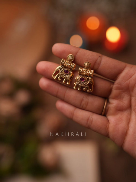 Rajvika Multicolor Elephant Motif Temple Necklace Set