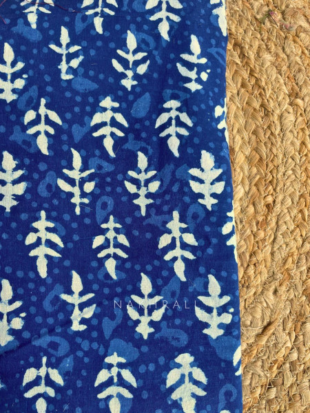 Blue Cotton Block Printed Button-Down Dress