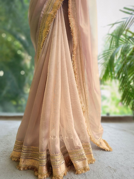 Nazakat 2.0 Peach Tissue Silk Sarees
