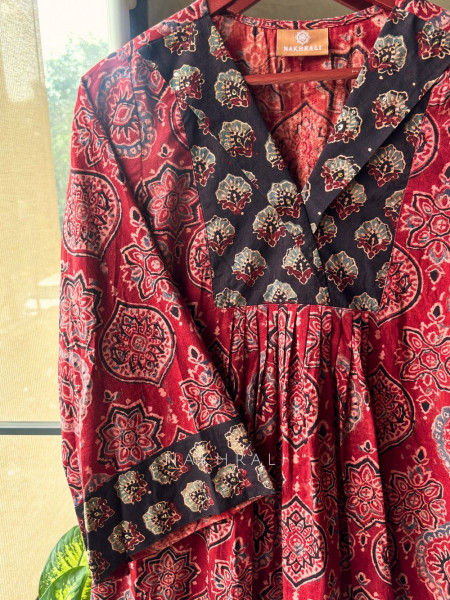 Taamara Red Cotton Block Print Top