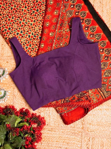 Mastani Purple Readymade Blouse with Square Neckline
