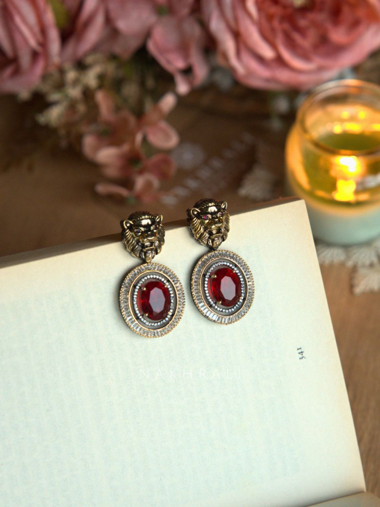 Image of Regalia Red Oval Stone Stud Earrings