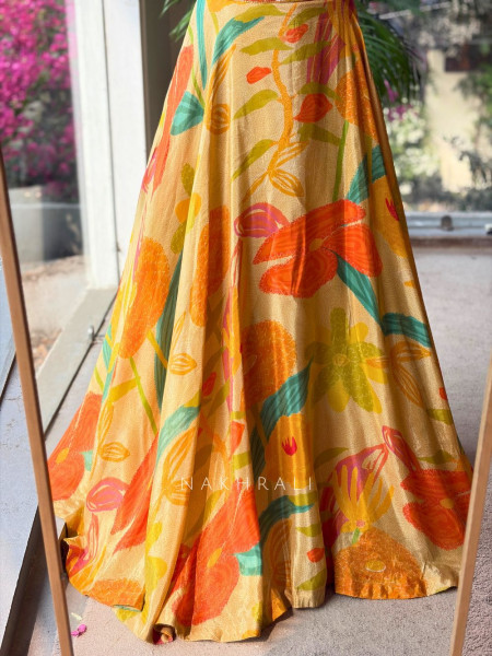 Kesari Yellow Floral Lehenga Set with Embellished Corset Blouse