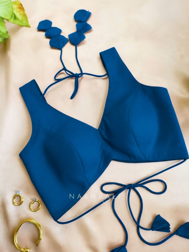 Image of Malika Blue Blouse with Petal Tie-Back Detail