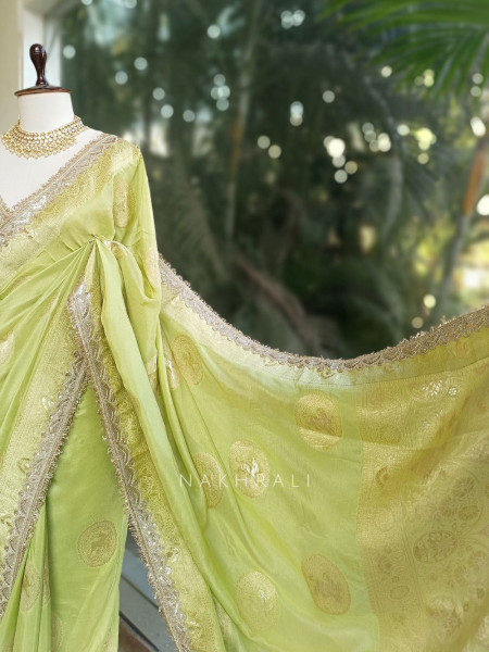 Light Green Heritage Zari Border Woven Saree