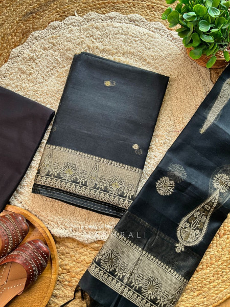 Elegant Woven Border Black Color Dress Material