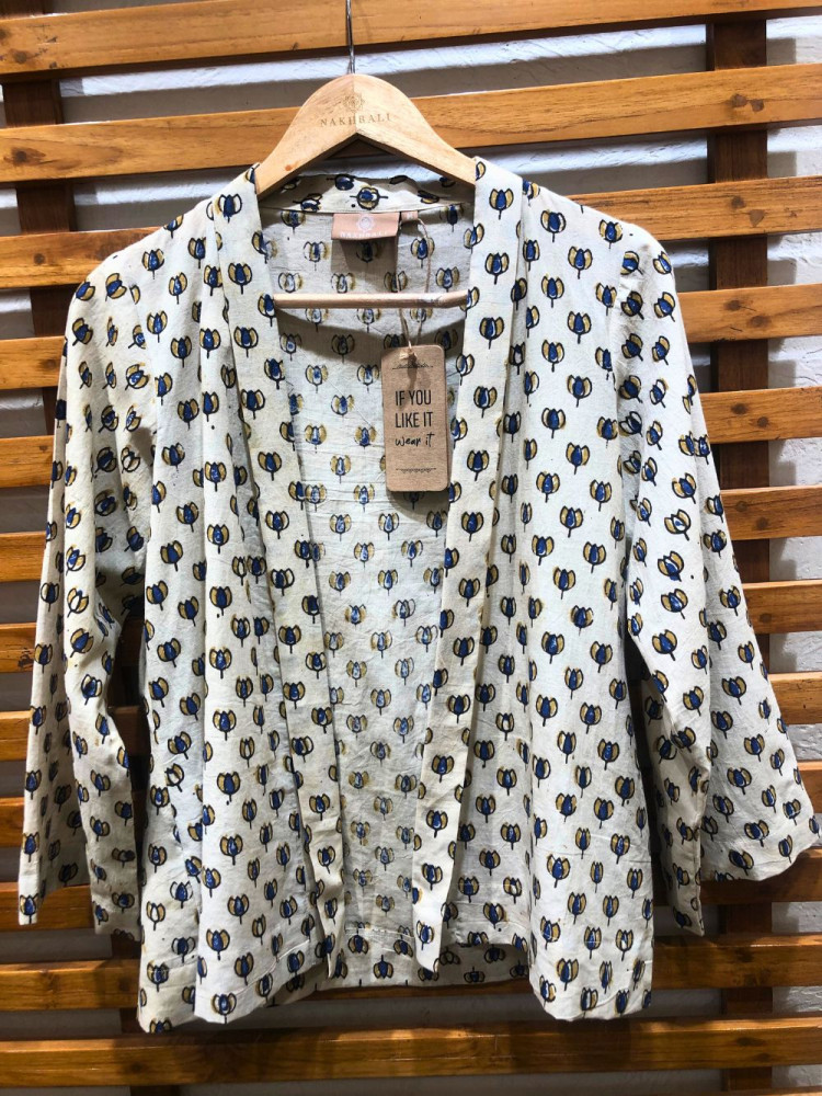 Image of Flamingo White Printed Cotton Jacket