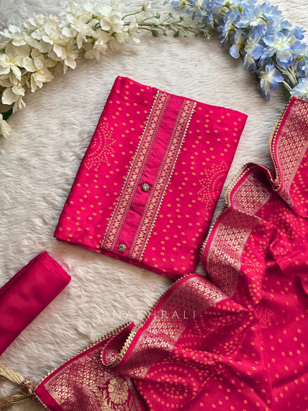 Rangjyot Magenta Bandhani Suit Set with Gota Patti Dupatta