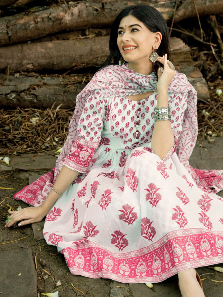 Celestial Breeze Pink Pant Kurta with Dupatta Set