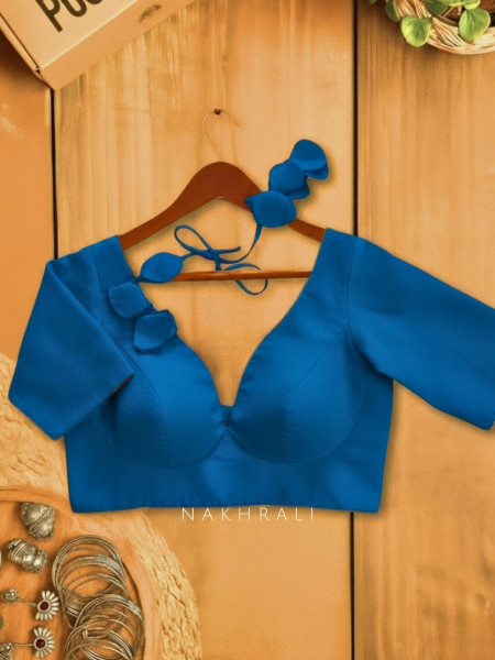 Chandani Blue Cotton Blouse with Petal Tie-Back Detail
