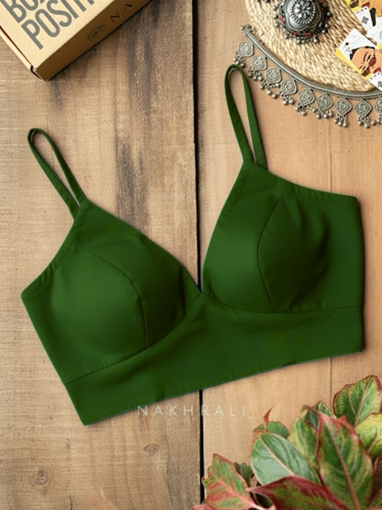 Image of Veronica – Bottle Green Cotton Contour Strap Blouse