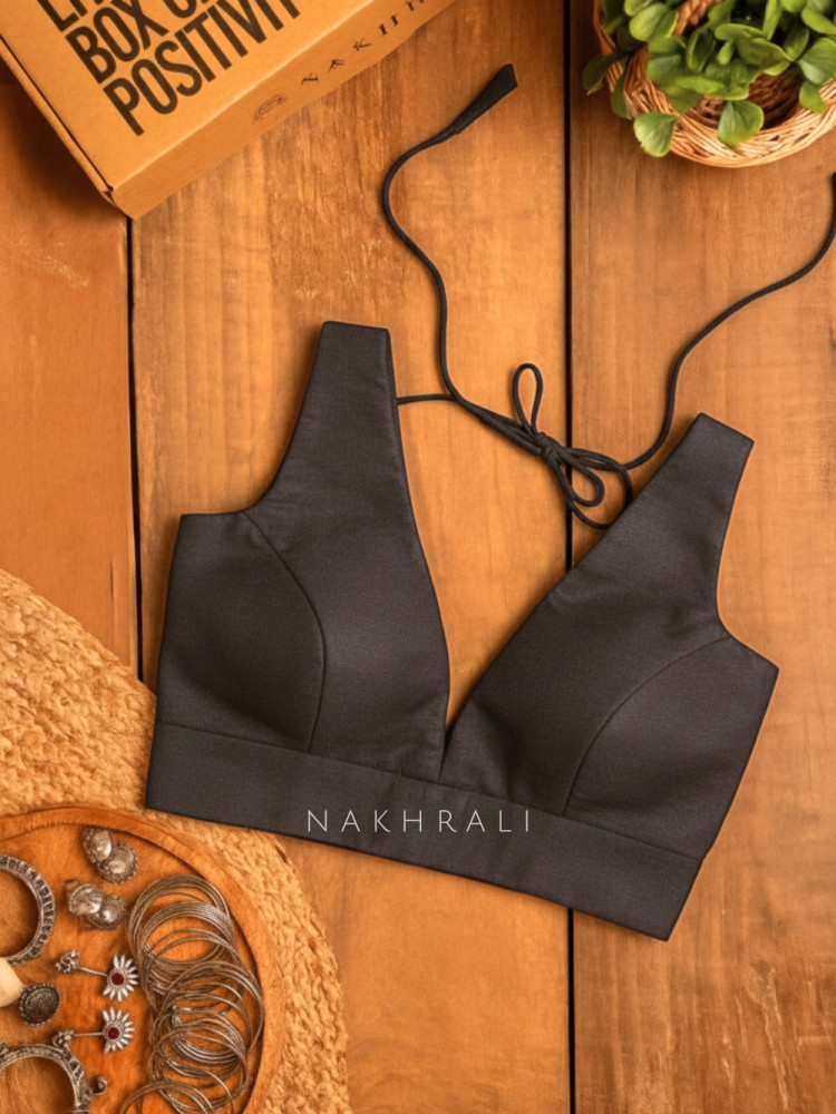 Image of Parineeta – Black Cotton Tie-Back Blouse